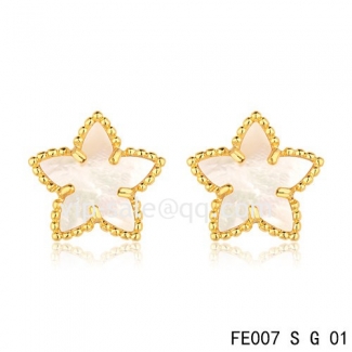 Fake Van Cleef & Arpels Sweet Alhambra Star Yellow Earrings,White Mother-Of-Pearl